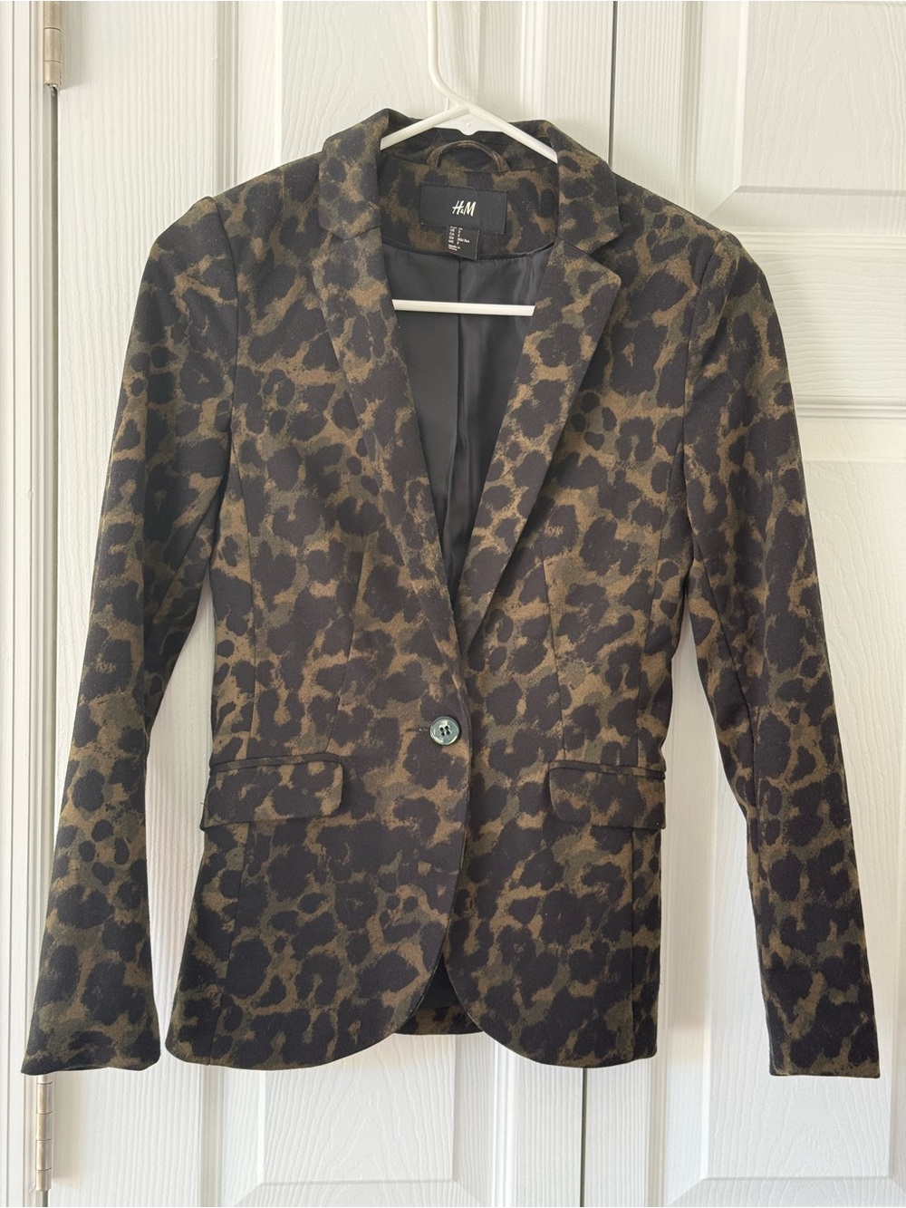 H&M Leopard Print Blazer in Black and Brown